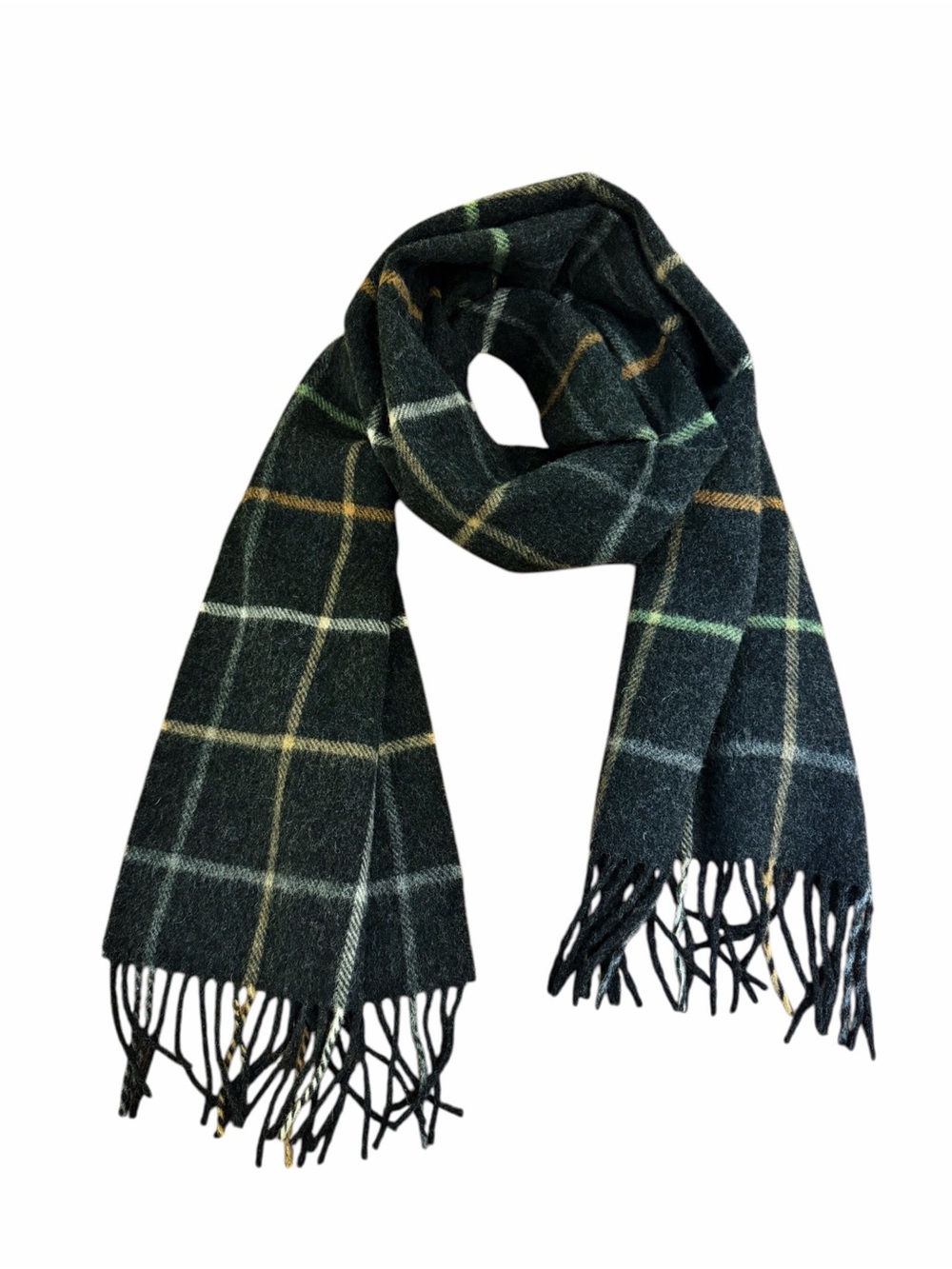 Men's Dark Green Plaid Fringe Scarf - Classic Windowpane